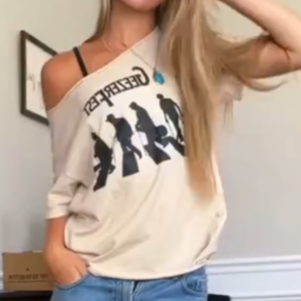 Off the shoulder Beatles tee